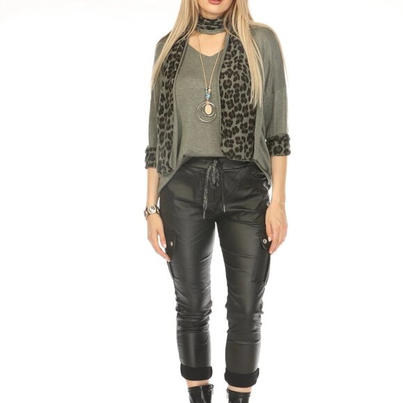 Olive Top With Leopard Print Scarf - Picture 7 of 11